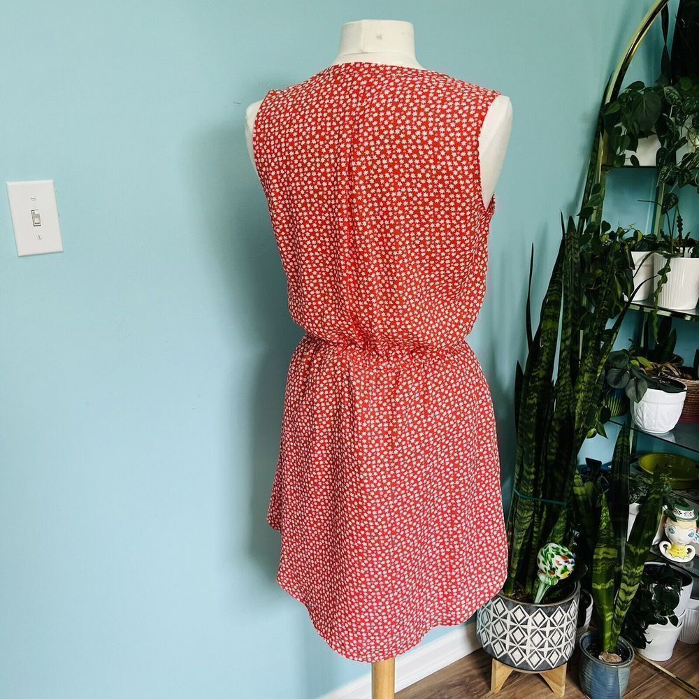 Gap Women XS Red Floral Flower Casual Dress Spring Summer Tie Waist 0672 - Picture 4 of 11